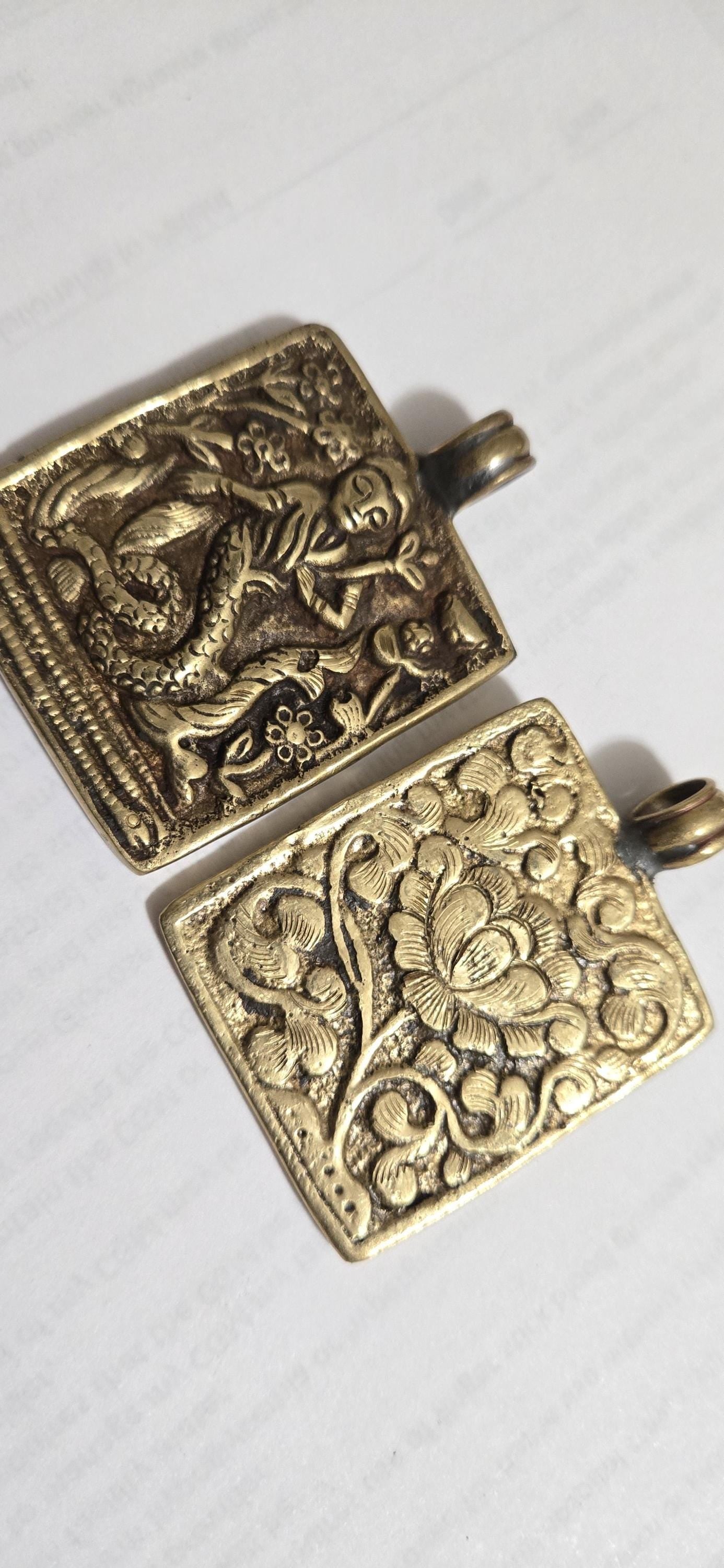 1 Pendant - Beautiful Reversible Tibetan solid Brass Mermaid pendant with reverse Lotus flower motif unique mermaid jewelry - CP073
