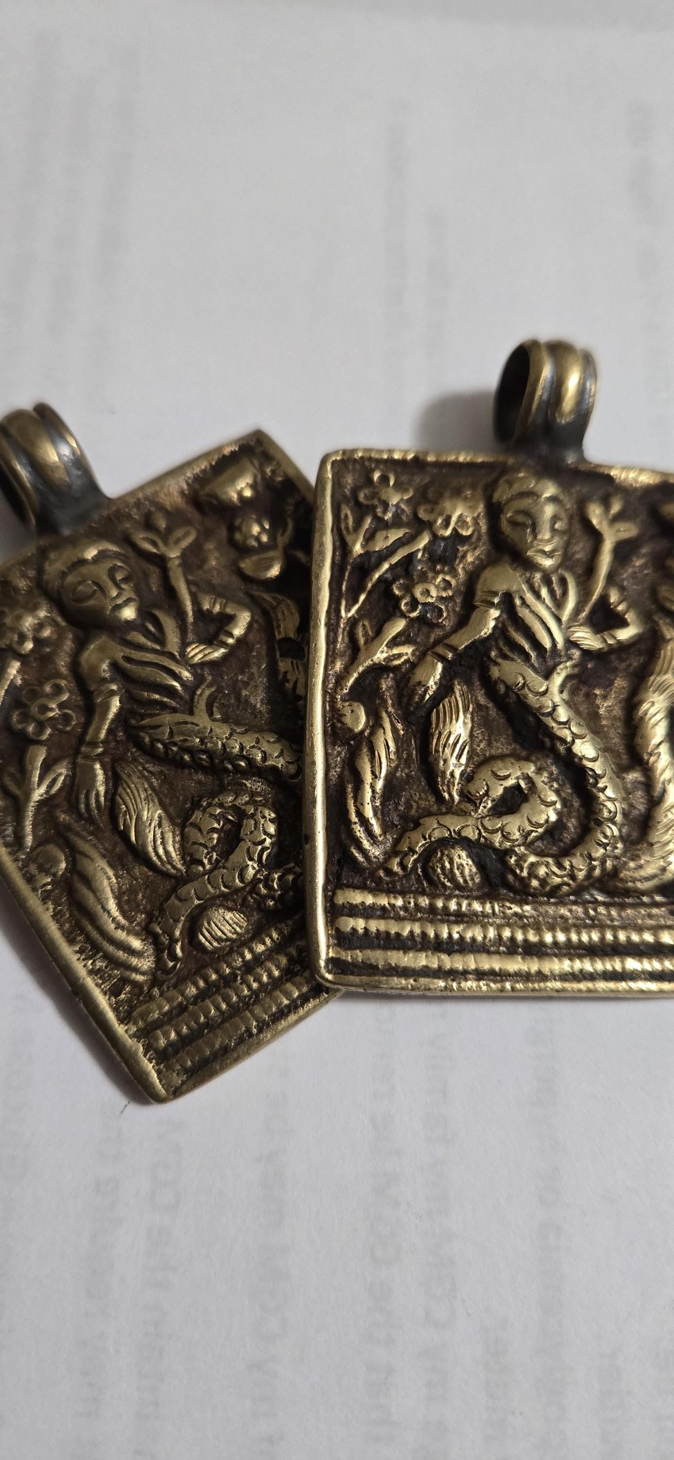 1 Pendant - Beautiful Reversible Tibetan solid Brass Mermaid pendant with reverse Lotus flower motif unique mermaid jewelry - CP073