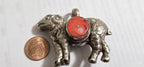 Tibetan Sheep farm animal Pendant with Coral Inlay | Repousse Animal Theme Jewelry | Ethnic Nepal Pendant PM438H2