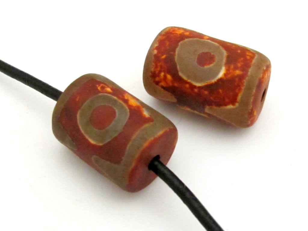 1 Bead - Thick Tibetan etched agate dzi rustic design beads - GM325