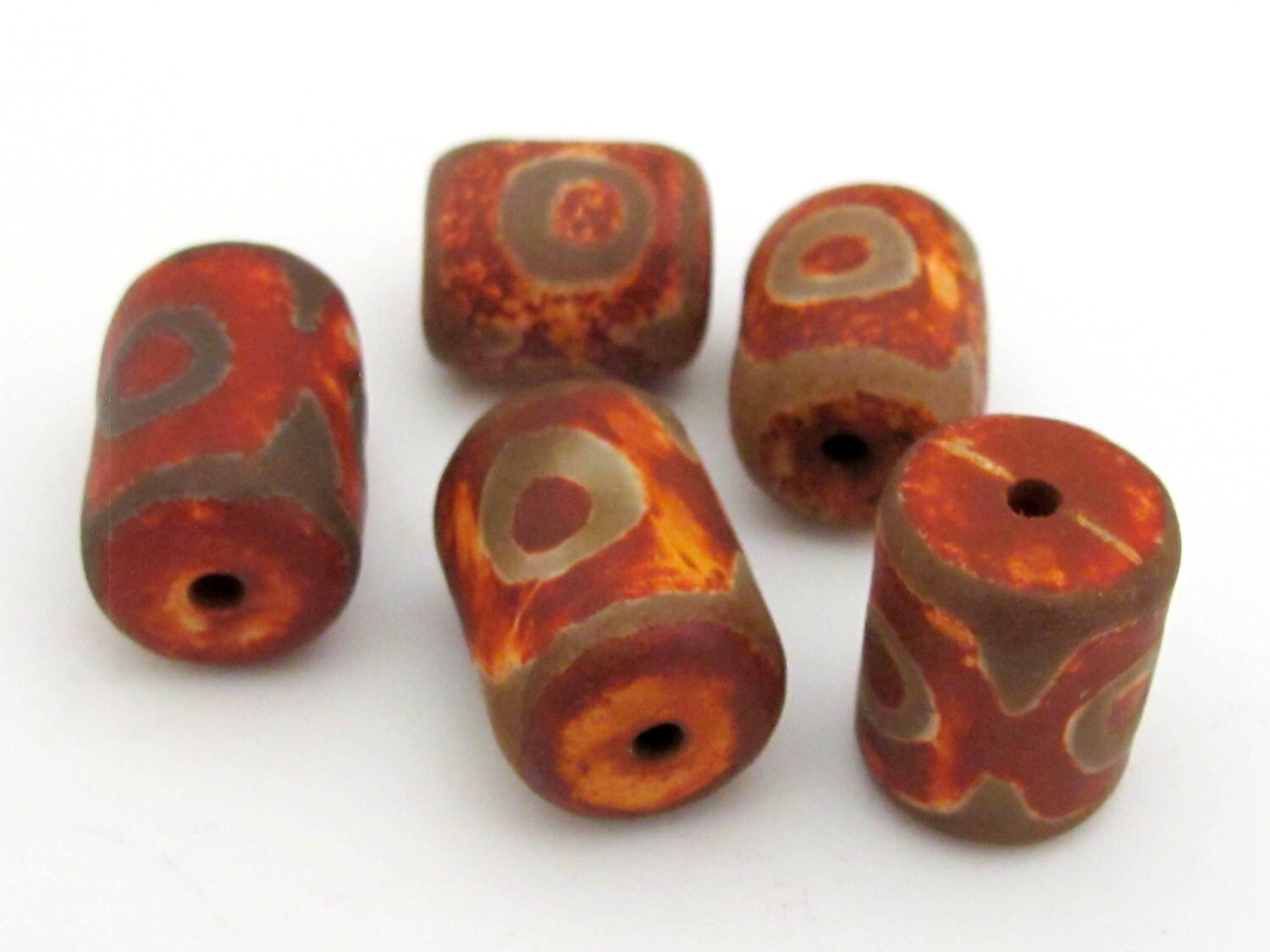 1 Bead - Thick Tibetan etched agate dzi rustic design beads - GM325