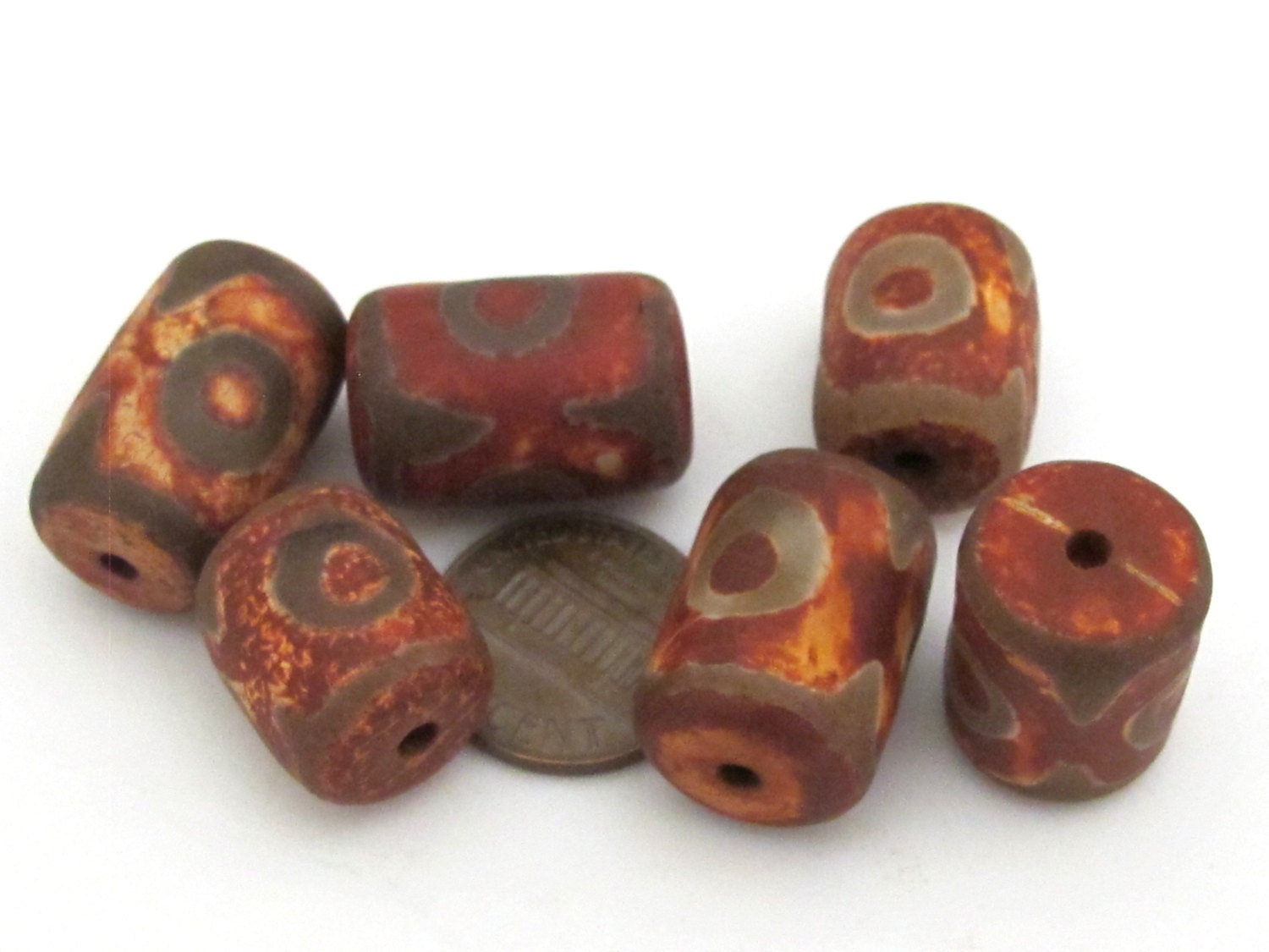 1 Bead - Thick Tibetan etched agate dzi rustic design beads - GM325