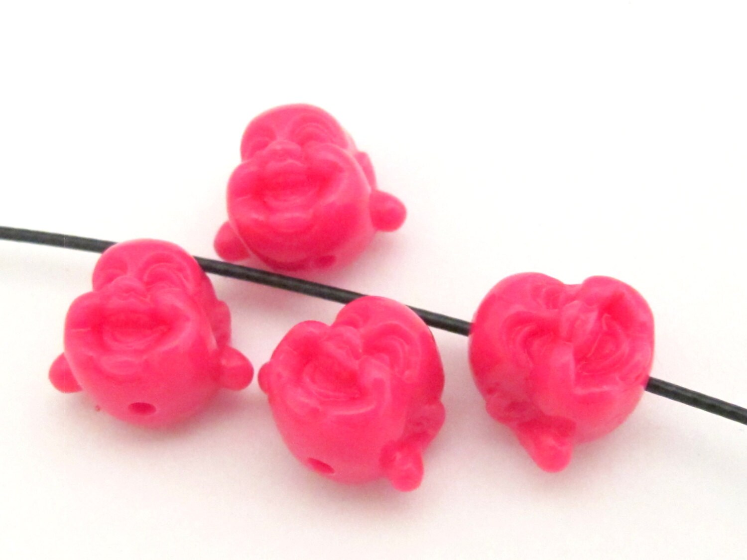 4 BEADS - Pink laughing Buddha focal beads 14 mm x 12 mm - BD662