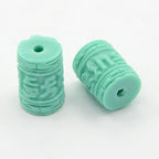 6 BEADS - Tibetan om mantra aqua blue resin beads 11 mm x 8 mm - BD663