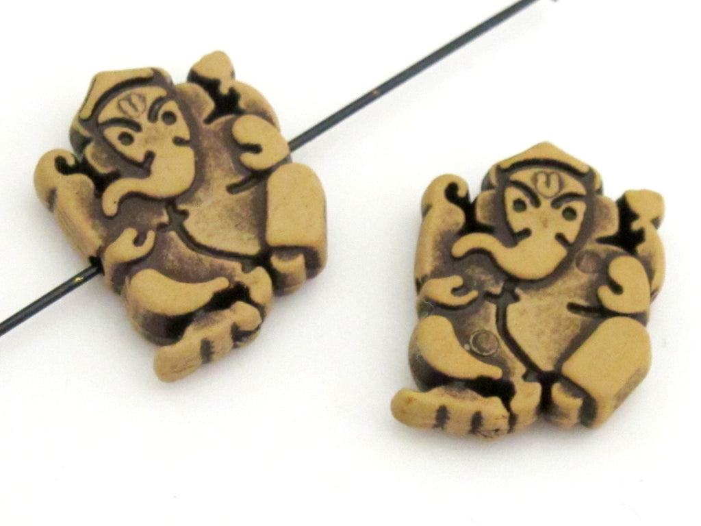 10 Beads - Reversible Light weight acrylic antiqued brown color Ganesha beads - BD661s