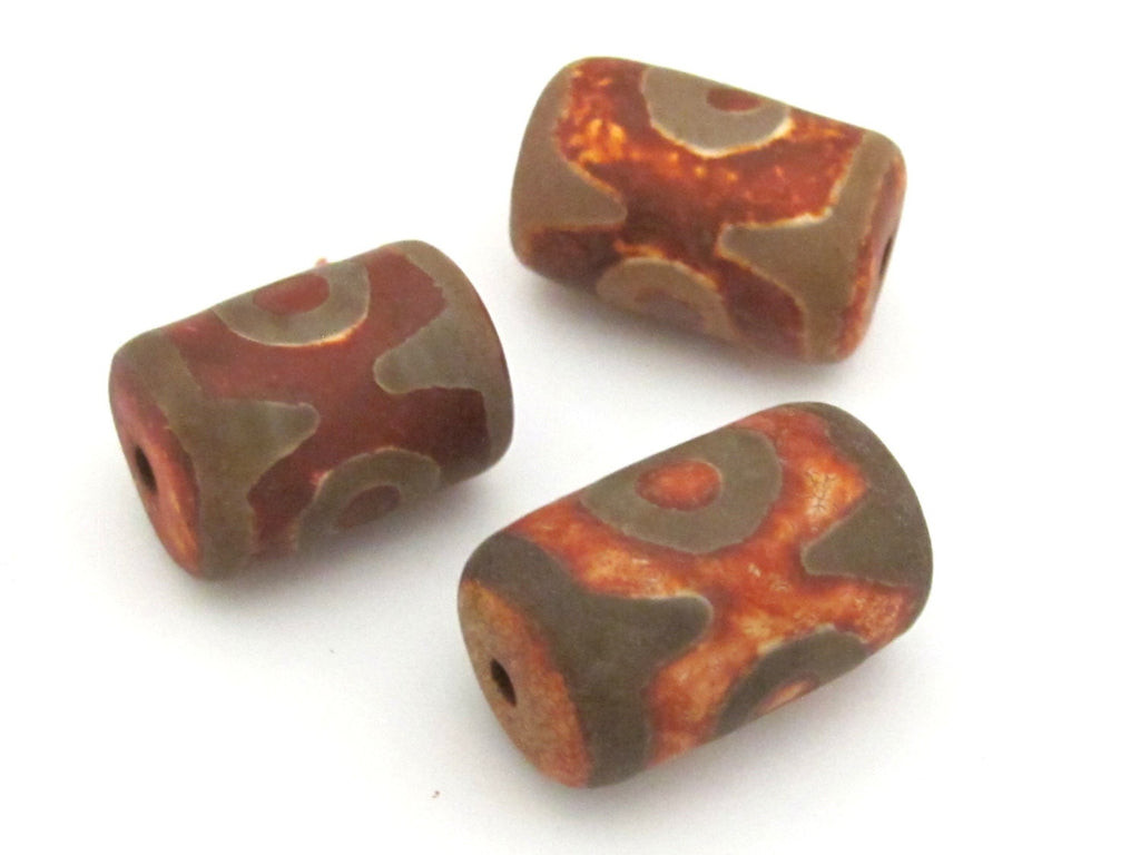 1 Bead - Thick Tibetan etched agate dzi rustic design beads - GM325