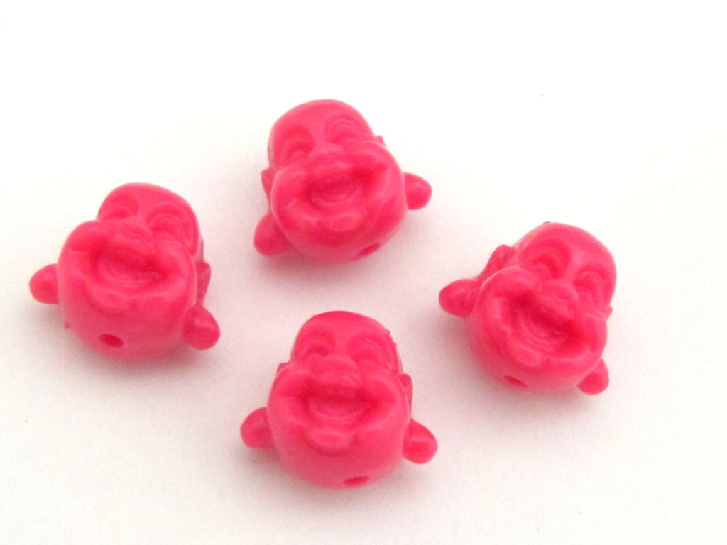 4 BEADS - Pink laughing Buddha focal beads 14 mm x 12 mm - BD662