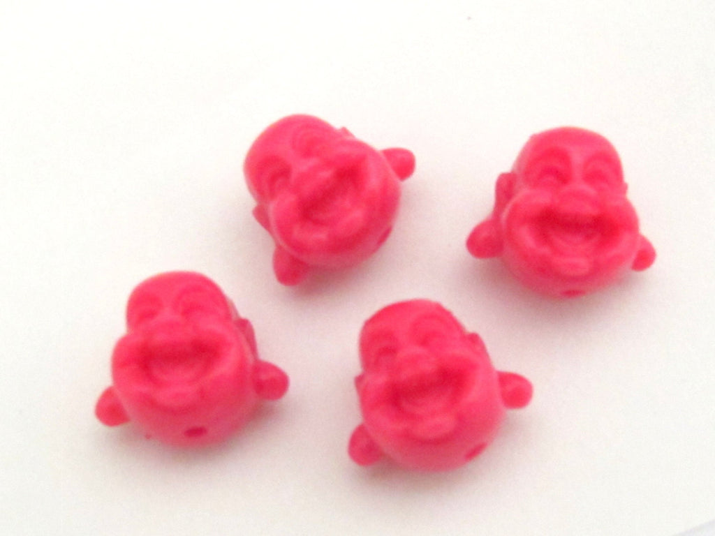 4 BEADS - Pink laughing Buddha focal beads 14 mm x 12 mm - BD662