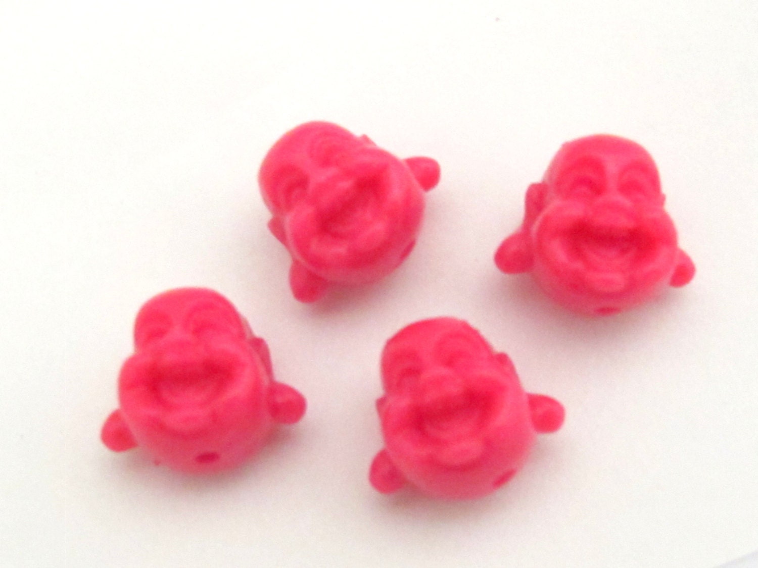 4 BEADS - Pink laughing Buddha focal beads 14 mm x 12 mm - BD662