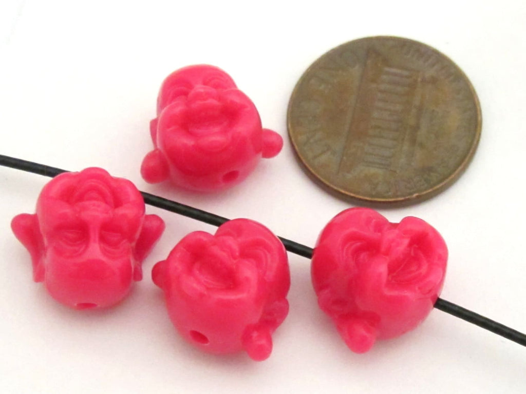 4 BEADS - Pink laughing Buddha focal beads 14 mm x 12 mm - BD662