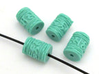 6 BEADS - Tibetan om mantra aqua blue resin beads 11 mm x 8 mm - BD663