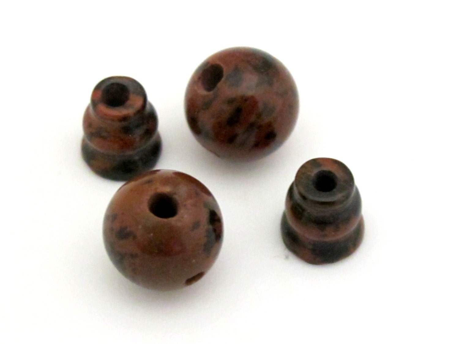1 Guru Bead set - 3 hole Mahagony Obsidian gemstone Guru column Bead set 10 mm size - GB006A