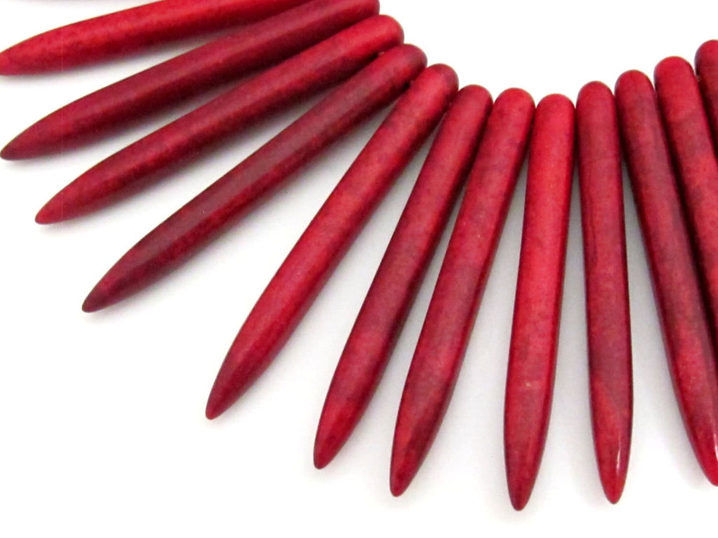 15 BEADS - Long Red magnesite spike stick beads 44 mm x 5 mm - GM328