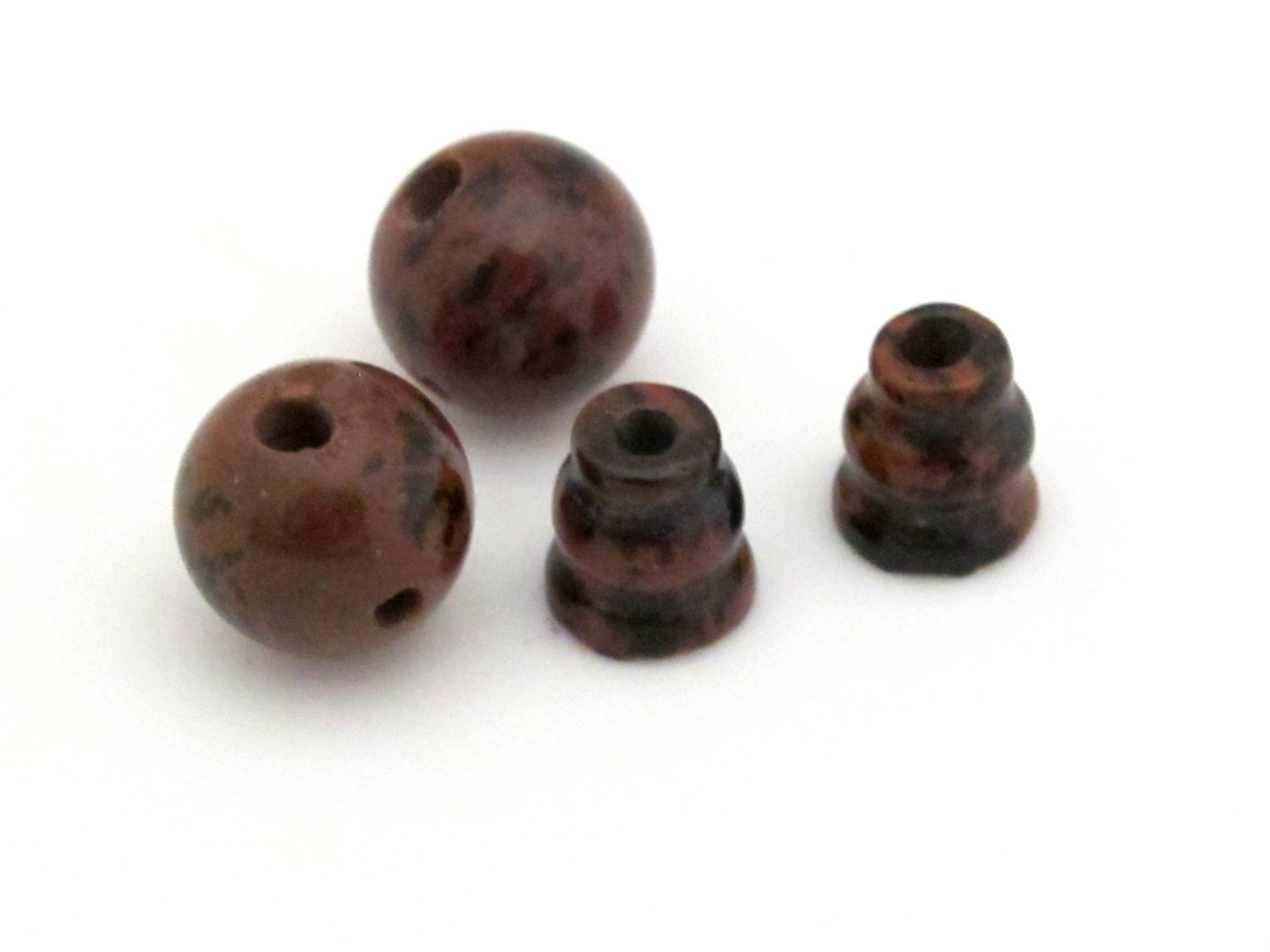 1 Guru Bead set - 3 hole Mahagony Obsidian gemstone Guru column Bead set 10 mm size - GB006A