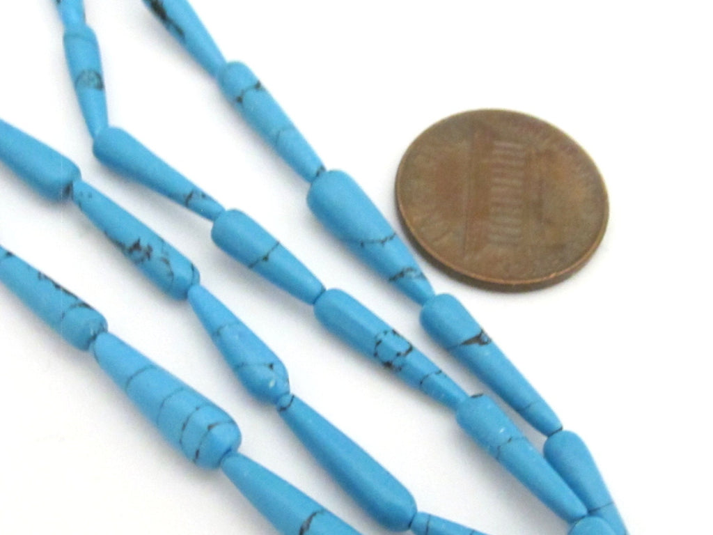 10 Beads - Turquoise gemstone bead drops small thin size - GM329