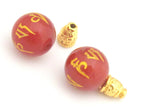 1 Guru Bead set - Large 14 mm size Tibetan om mantra etched red agate Guru bead and gold color plated om mantra cone bead - GB011