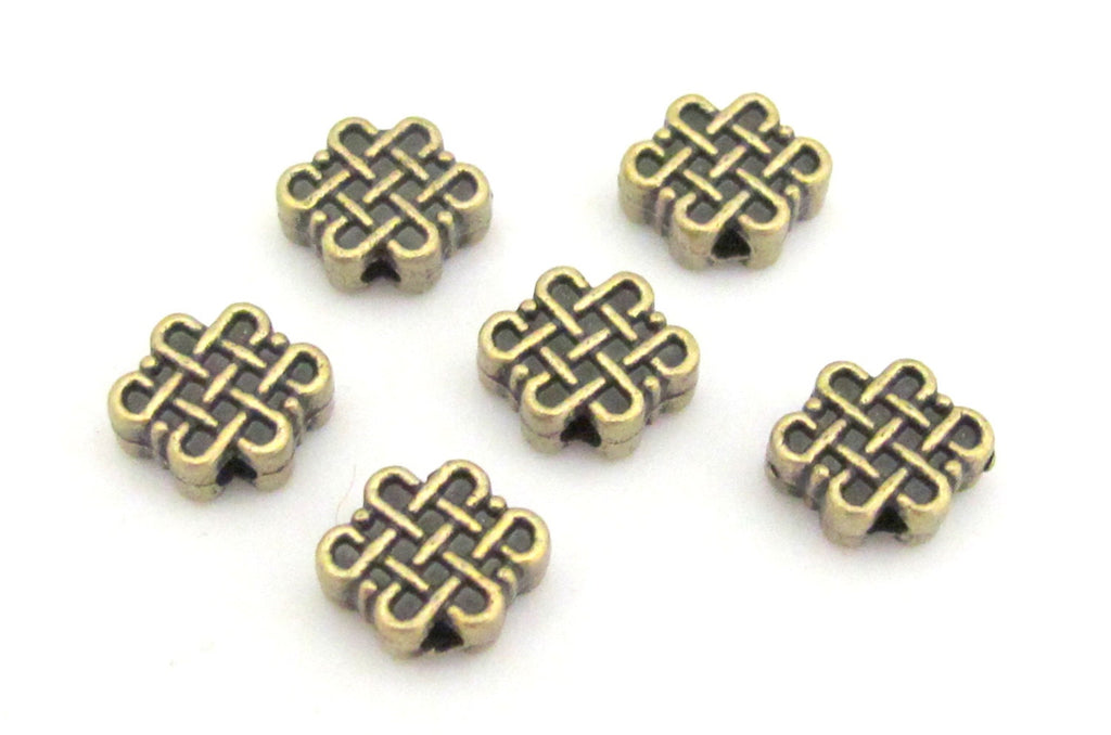 6 Beads - Reversible Tibetan infinity knot symbol brass tone small size beads 11 mm x 9 mm - BD668