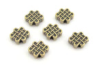 6 Beads - Reversible Tibetan infinity knot symbol brass tone small size beads 11 mm x 9 mm - BD668