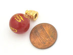 1 Guru Bead set - Large 14 mm size Tibetan om mantra etched red agate Guru bead and gold color plated om mantra cone bead - GB011