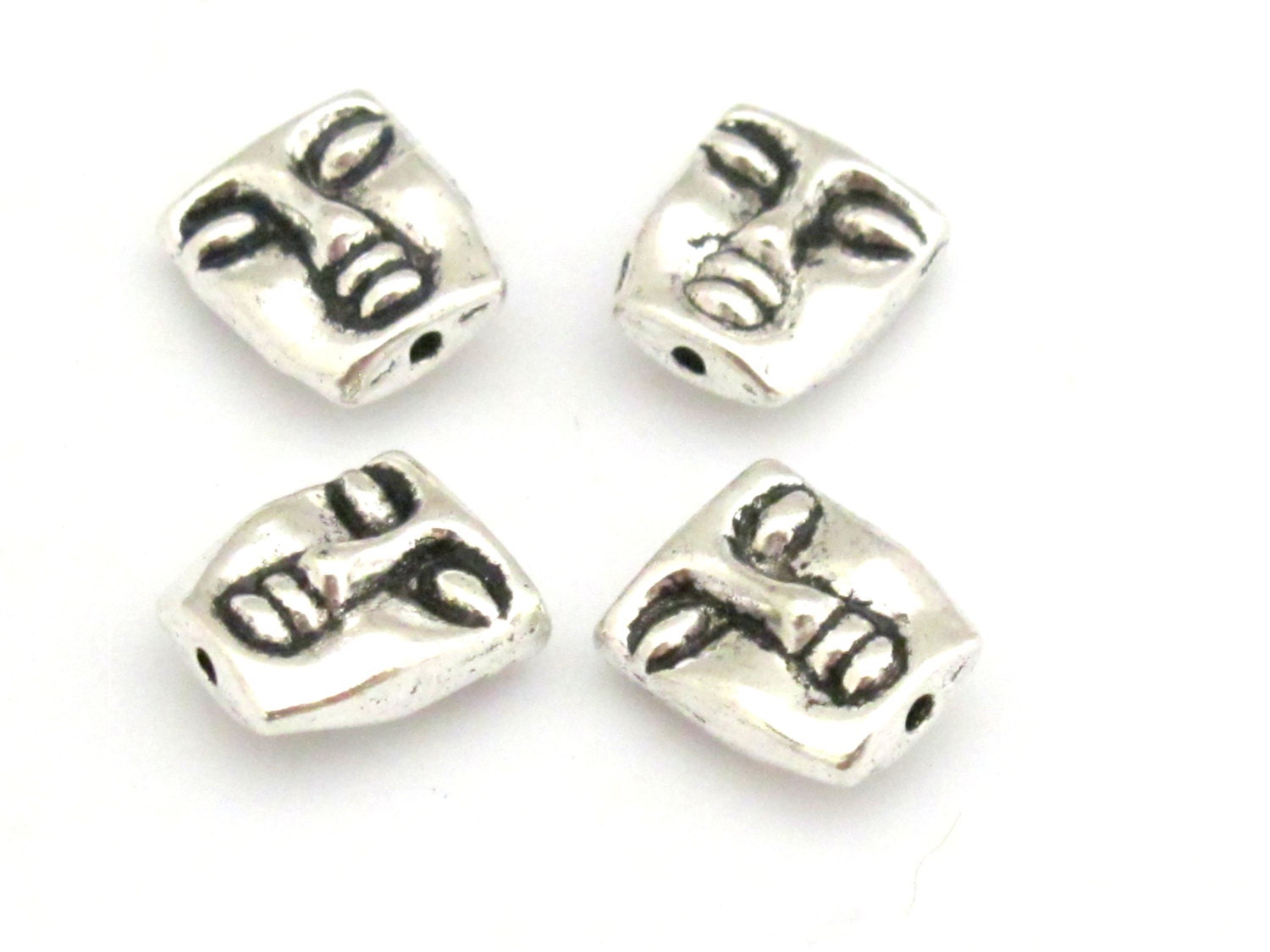 Tribal design metal beads dual sided - 4 bead set - 12 mm - BD667