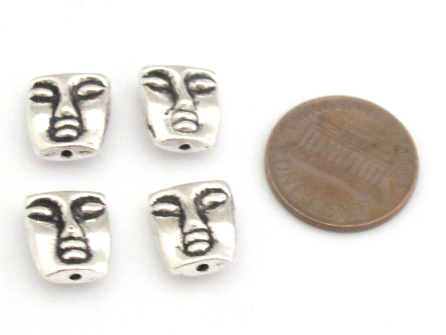 Tribal design metal beads dual sided - 4 bead set - 12 mm - BD667