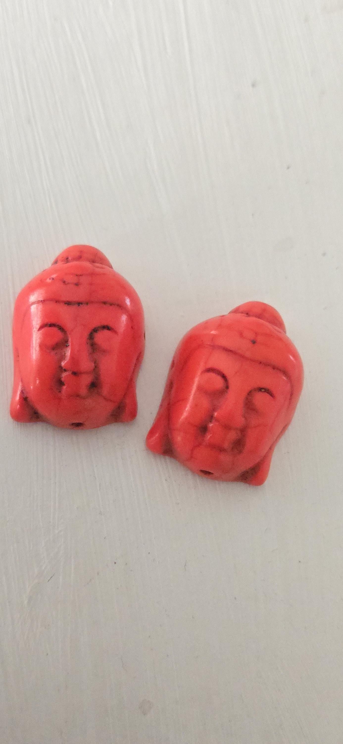 2 BEADS - Howlite Buddha bead dyed orange color tibetan beads 21 mm x 29 mm fall colors - BD289B