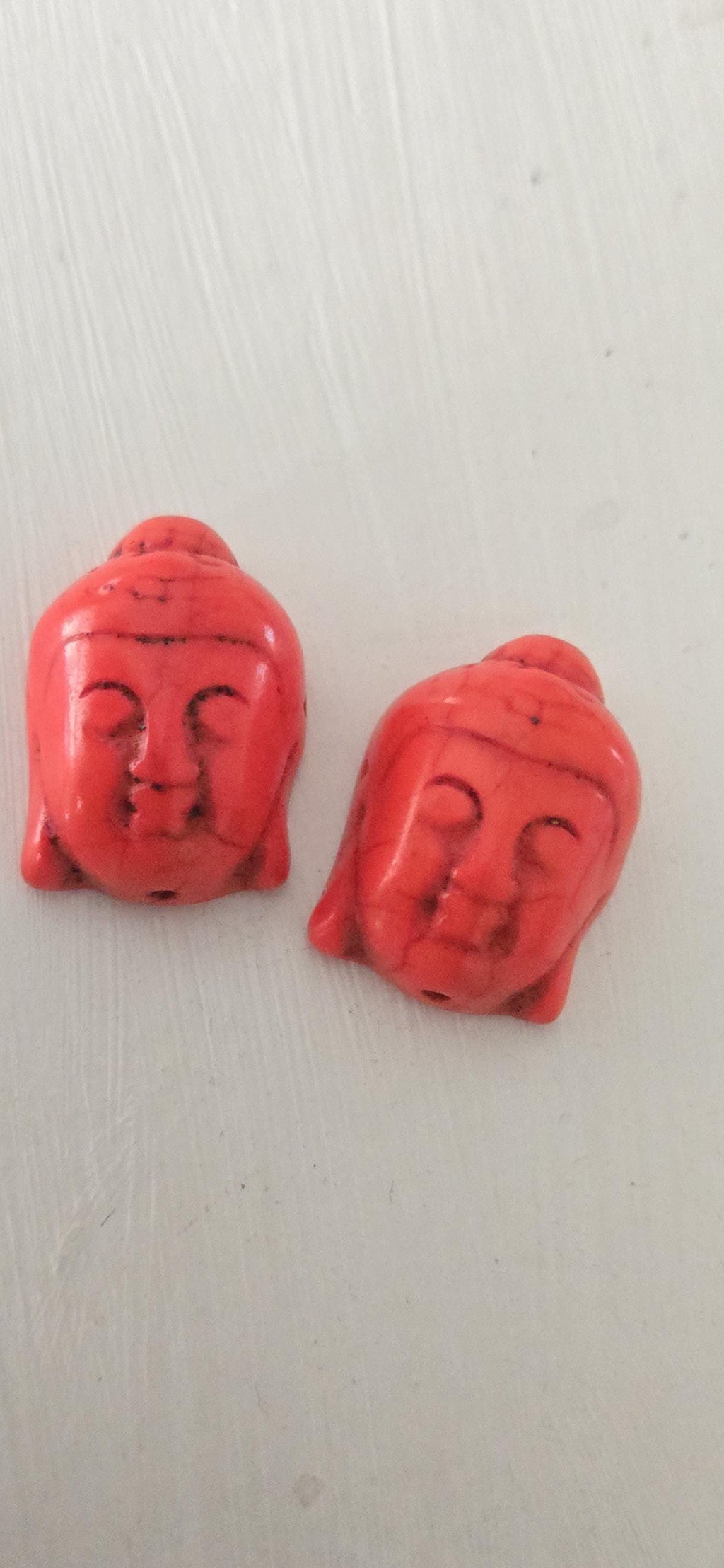 2 BEADS - Howlite Buddha bead dyed orange color tibetan beads 21 mm x 29 mm fall colors - BD289B