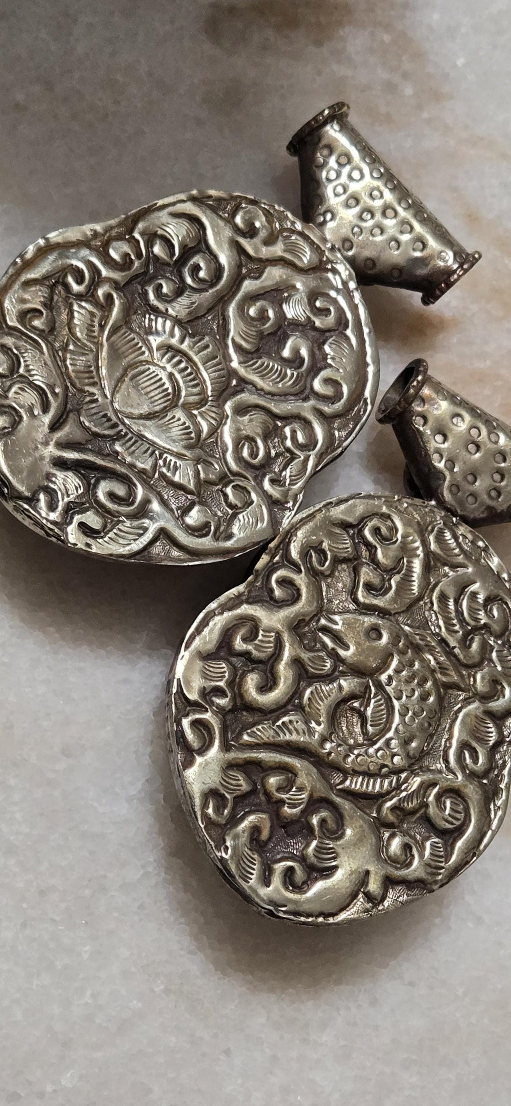 1 Large Tibetan Laughing Skull Pendant with pearl Inlay – Nepal Tibetan Amulet, Ethnic Tribal Jewelry Supply PM347C