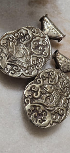 1 Large Tibetan Laughing Skull Pendant with pearl Inlay – Nepal Tibetan Amulet, Ethnic Tribal Jewelry Supply PM347C