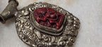 Tibetan silver Maroon red Vajrapani Buddha pendant with double fish symbol and reverse floral repousse - PM346B