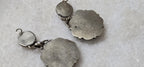 2 charms - Tibetan brass charm dangle pendants shape with mosaic turquoise coral inlay antiqued finish PM346G