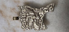 OOAK Tibetan Antiqued Silver finish Repousse Frog pendant with gemstone inlay and reverse phoenix bird carving - PM346K