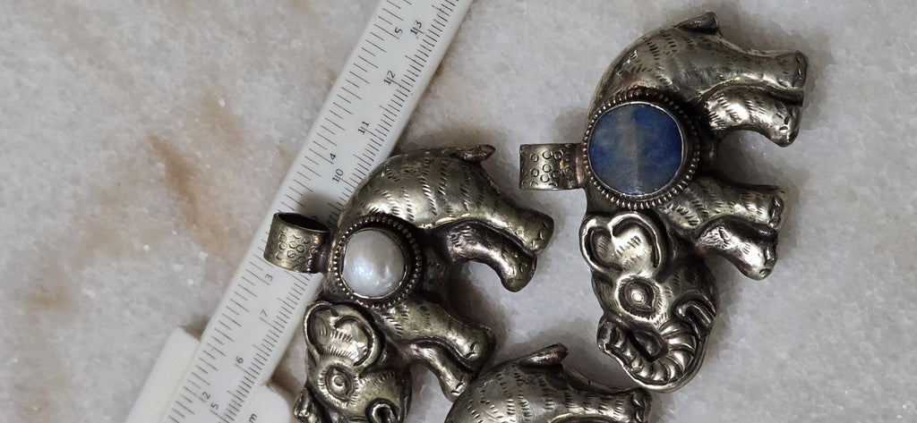 Set of 3 Elephant Pendants – Lapis, Pearl & Resin Inlay | Tibetan Repousse Design | Elephant Lovers Charm Pendants – PM346M