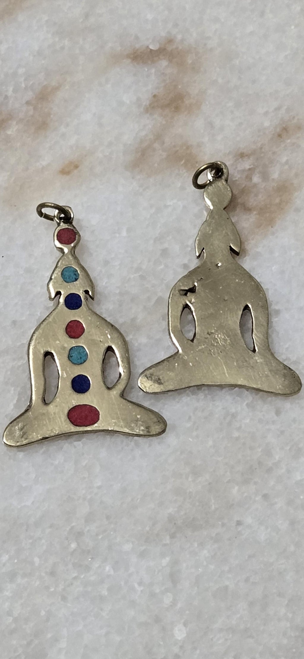 Yoga Chakra brass Pendant – Meditation Asana Brass Pendant with Turquoise coral Lapis Inlay | Bag Charm, Keyring charm Jewelry Supply PM207E