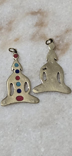 Yoga Chakra brass Pendant – Meditation Asana Brass Pendant with Turquoise coral Lapis Inlay | Bag Charm, Keyring charm Jewelry Supply PM207E