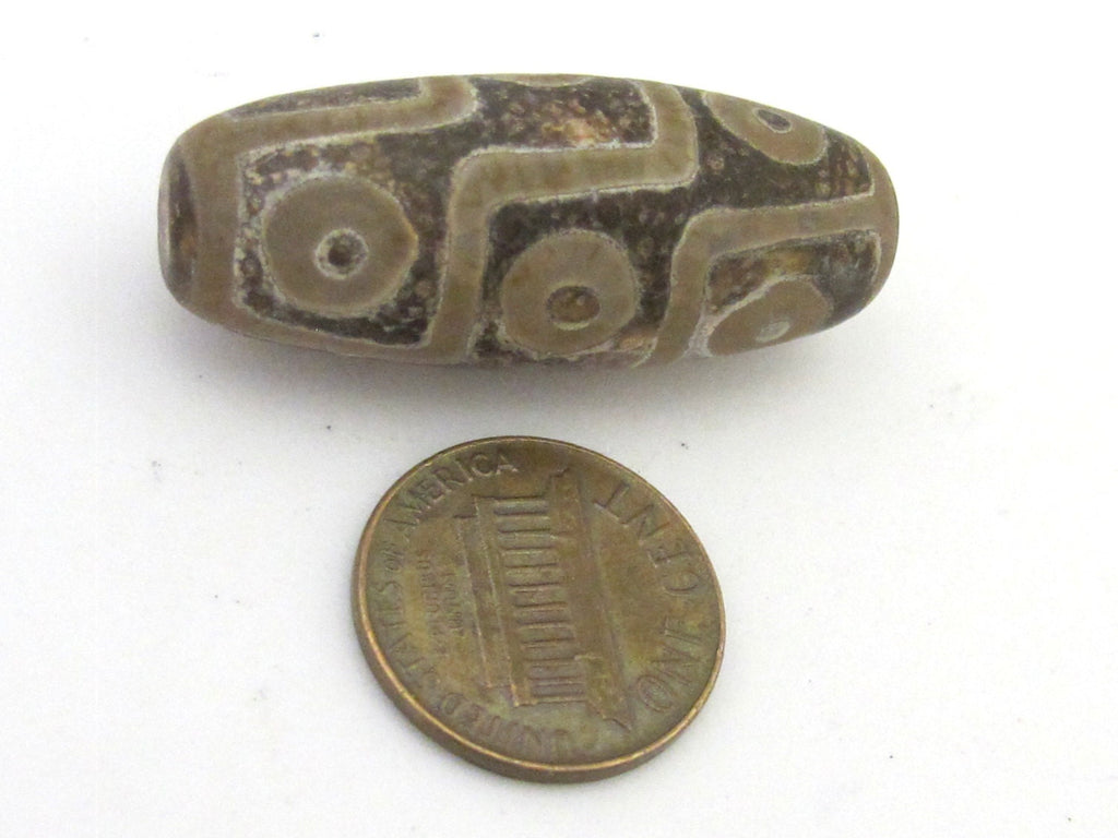 1 Bead - Long Tibetan etched agate dzi design 9 eye bead - 1 bead - GM175A
