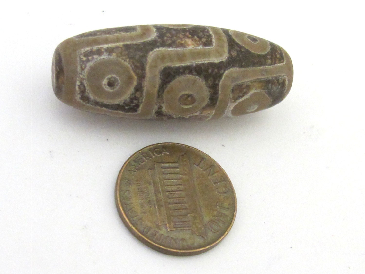 1 Bead - Long Tibetan etched agate dzi design 9 eye bead - 1 bead - GM175A