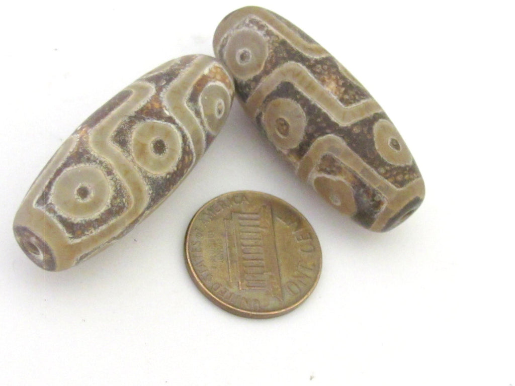 1 Bead - Long Tibetan etched agate dzi design 9 eye bead - 1 bead - GM175A