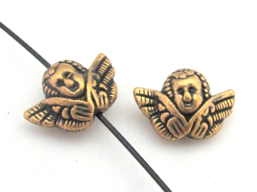 4 BEADS - Rustic copper tone angel cherub metal beads - Bd670
