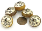 2 Beads - Beautiful yellow copal resin Tibetan silver floral design capped beads - BD671