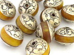 2 Beads - Beautiful yellow copal resin Tibetan silver floral design capped beads - BD671