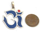 Sanskrit Om pendant with lapis and coral inlay - PM287A