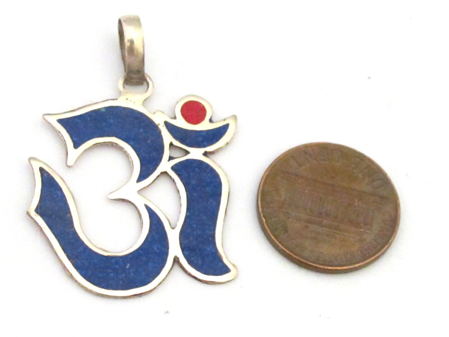 Sanskrit Om pendant with lapis and coral inlay - PM287A