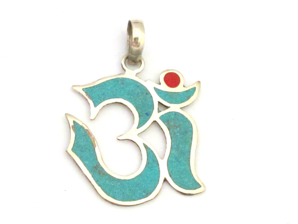 Sanskrit Om pendant with turquoise and inlay - PM287B