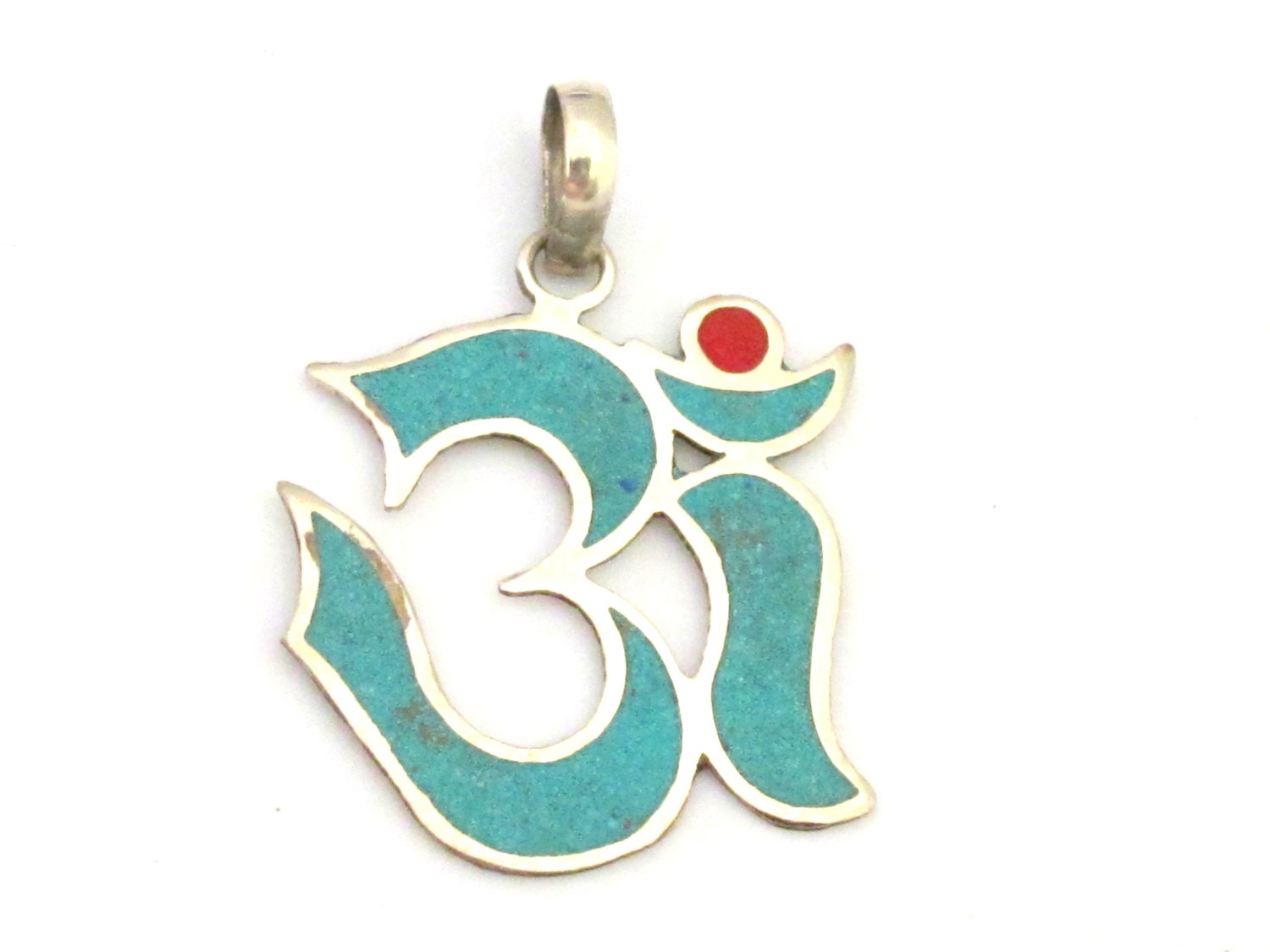 Sanskrit Om pendant with turquoise and inlay - PM287B