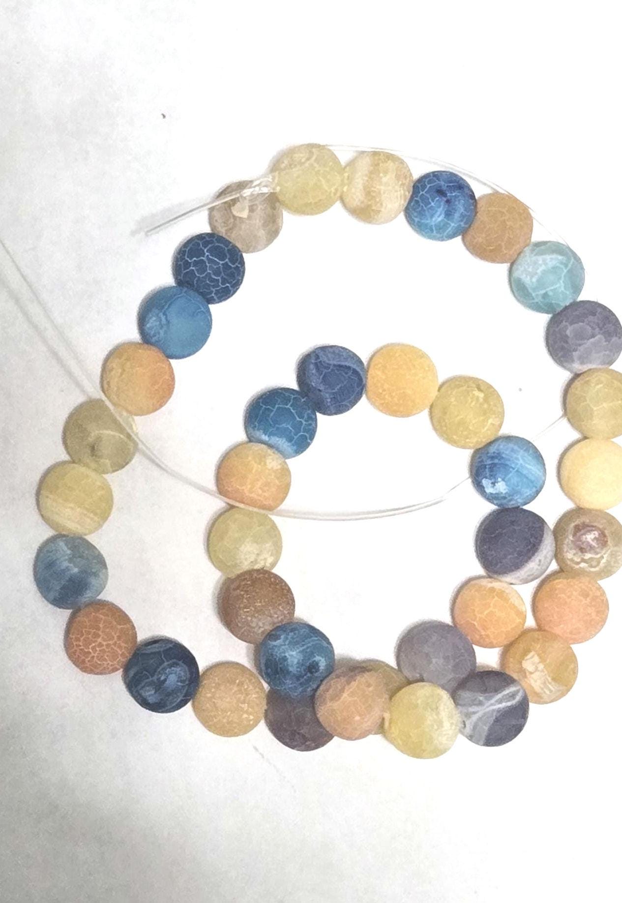1 strand - Soft pastel yellow orange blue grey tones dragon vein agate gemstone beads 14 inches - GM379