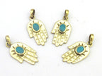 1 Pendant - Small size Tibetan Buddha hand pendant with turquoise inlay - PM295