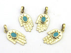 1 Pendant - Small size Tibetan Buddha hand pendant with turquoise inlay - PM295