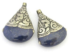 1 Pendant - Tibetan dragon carving Triangular shape Lapis Lazuli gemstone pendant - PM301