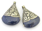 1 Pendant - Tibetan dragon carving Triangular shape Lapis Lazuli gemstone pendant - PM301